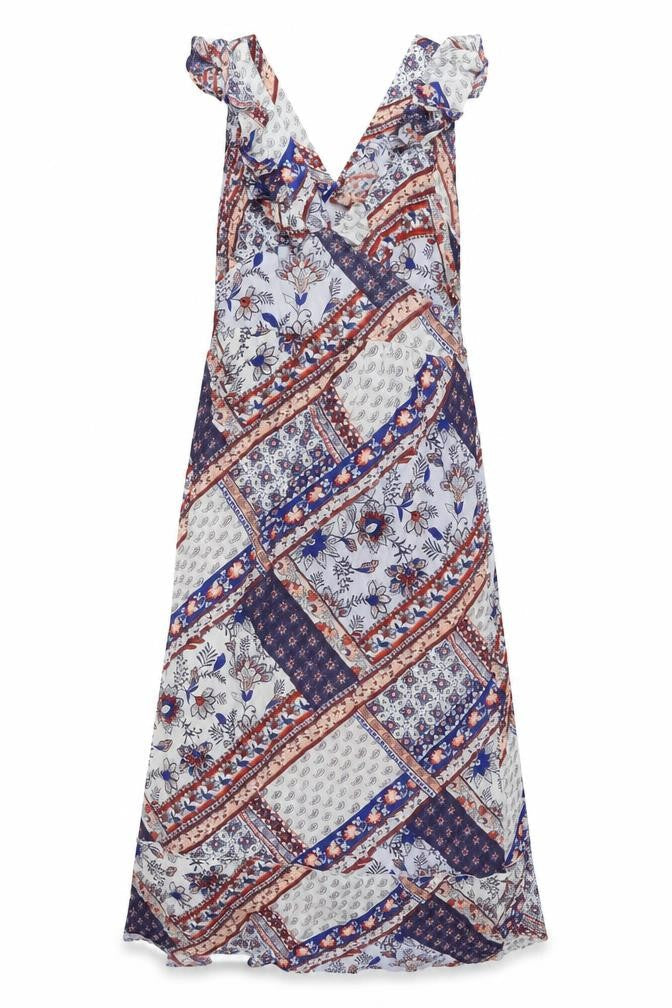 Kings Road Womens Multicoloured Geometric Cotton A-Line Size L V-Neck Pullover