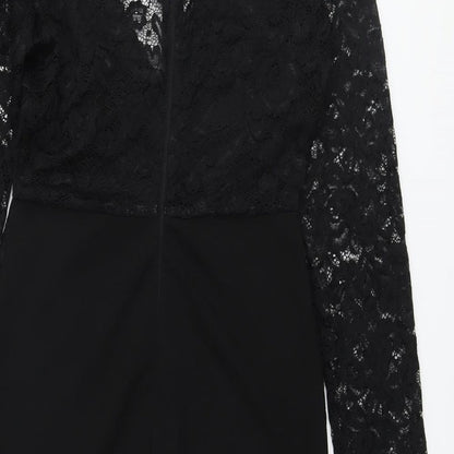 AX Paris Womens Black Polyester Bodycon Size 8 V-Neck Zip