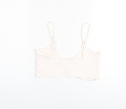 Back view of Missguided women’s pink polyester cropped tank, size UK 12, v-neck