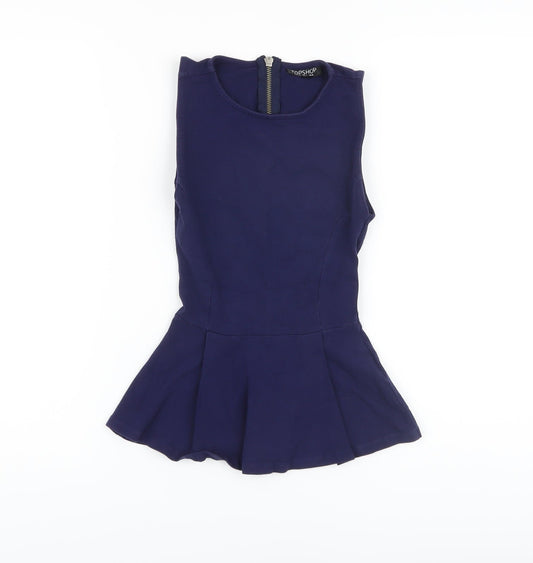 Topshop Womens Blue Cotton Basic Tank Size 6 Round Neck
