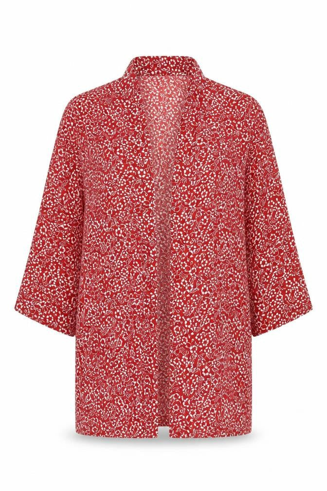 VILA Womens Red Floral Polyester Kimono Blouse Size 6 V-Neck