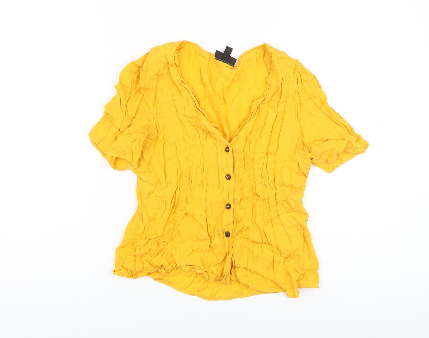 Topshop Womens Yellow Animal Print Viscose Basic Blouse Size 10 V-Neck