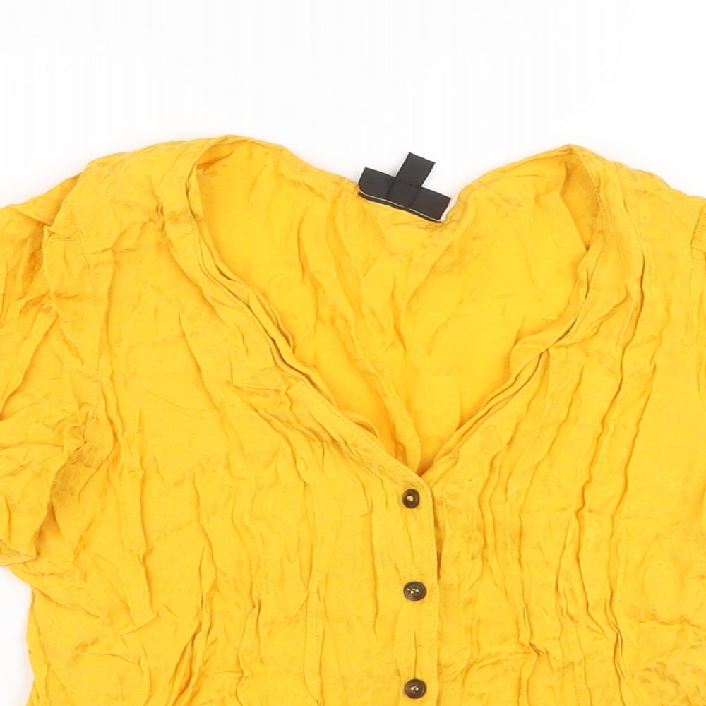 Topshop Womens Yellow Animal Print Viscose Basic Blouse Size 10 V-Neck