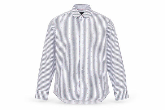 Report Collection Mens Blue Striped Cotton Button-Up Size L Collared Button