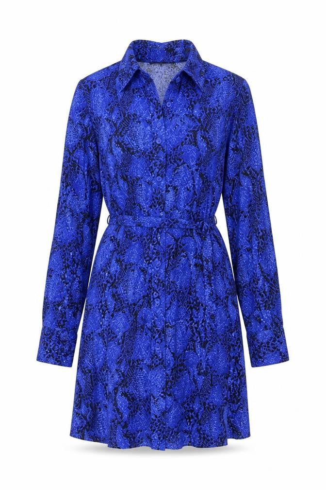 Marks & Spencer Womens Blue Animal Print Viscose Shirt Dress Size 8 Collared Button