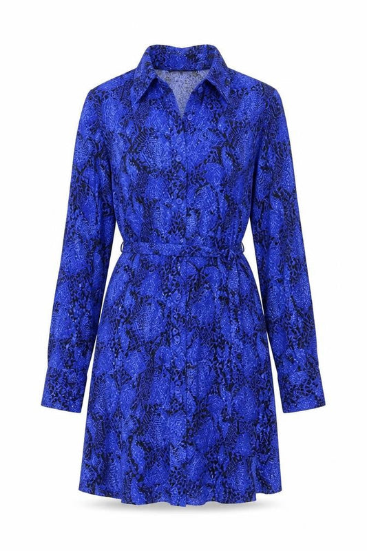 Marks & Spencer Womens Blue Animal Print Viscose Shirt Dress Size 8 Collared Button
