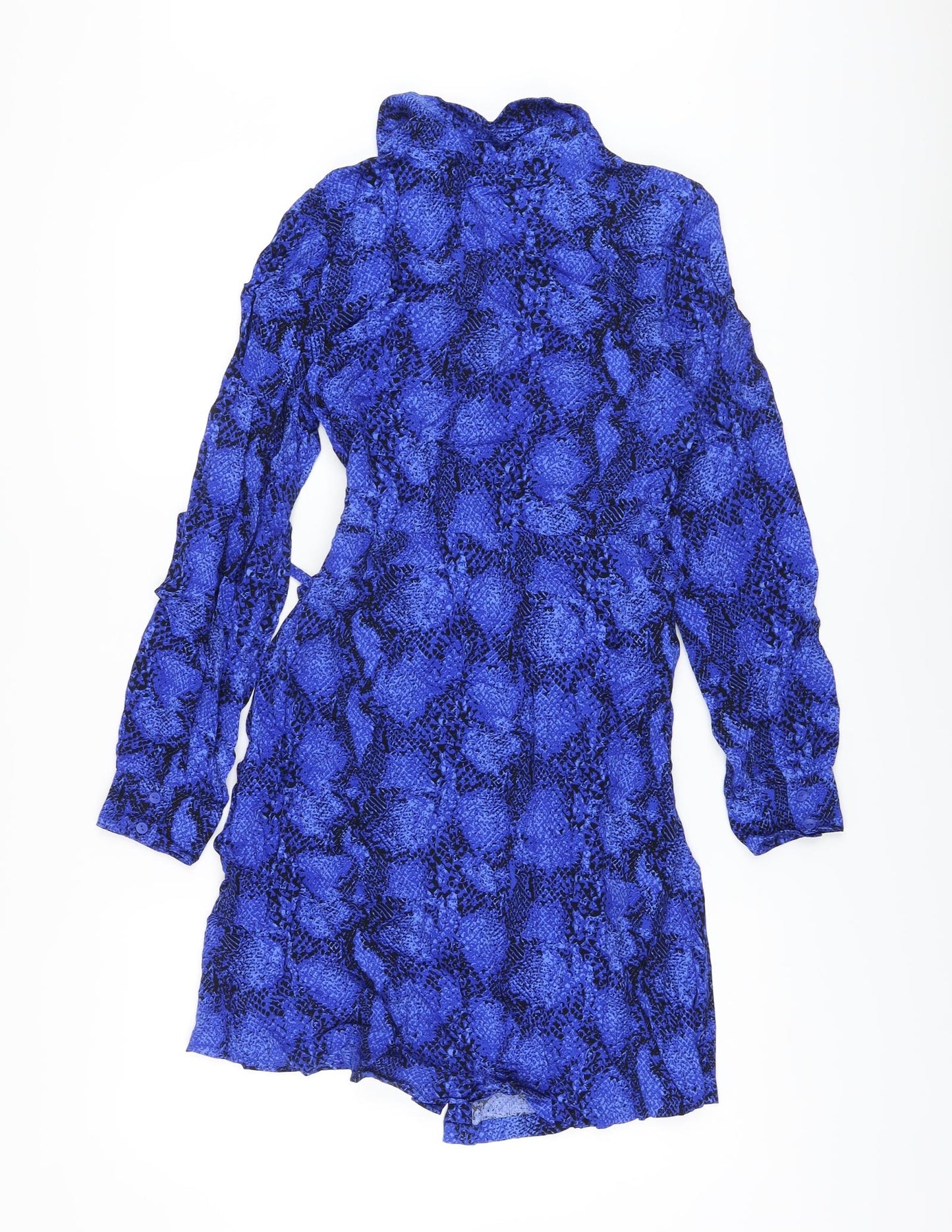 Marks and Spencer Womens Blue Animal Print Viscose Shirt Dress Size 8 Collared Button