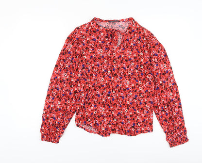 Marks & Spencer Womens Red Floral Viscose Basic Blouse Size 6 Round Neck
