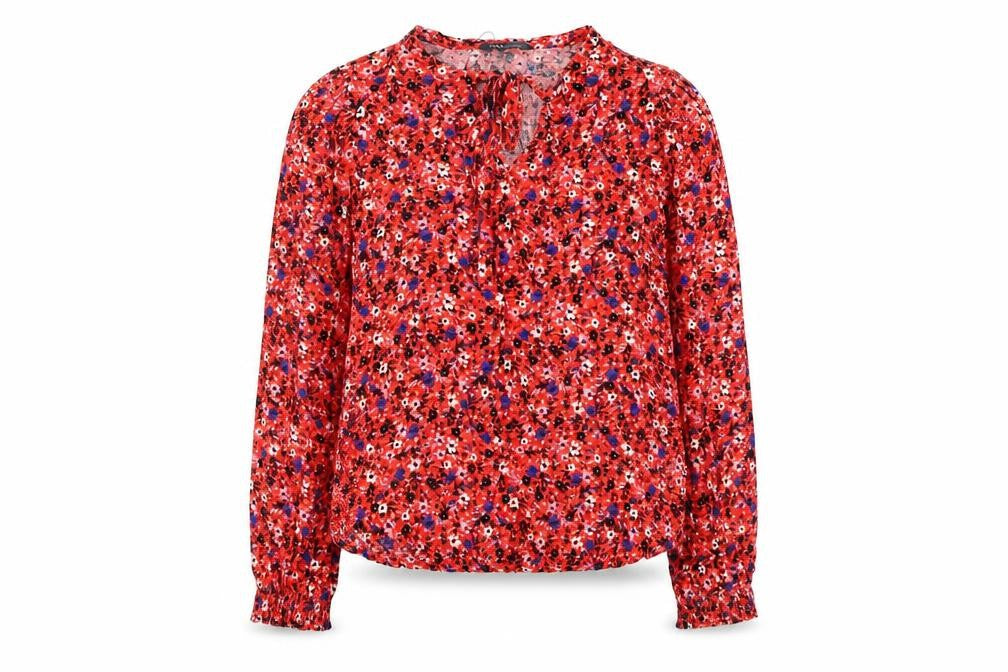 Marks & Spencer Womens Red Floral Viscose Basic Blouse Size 6 Round Neck