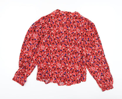 Marks & Spencer Womens Red Floral Viscose Basic Blouse Size 6 Round Neck