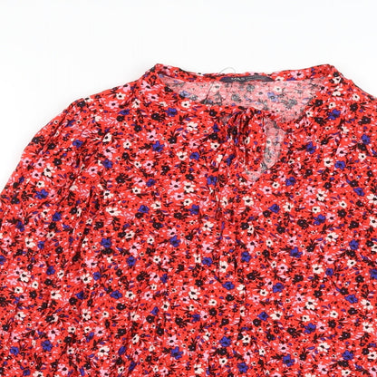 Marks & Spencer Womens Red Floral Viscose Basic Blouse Size 6 Round Neck