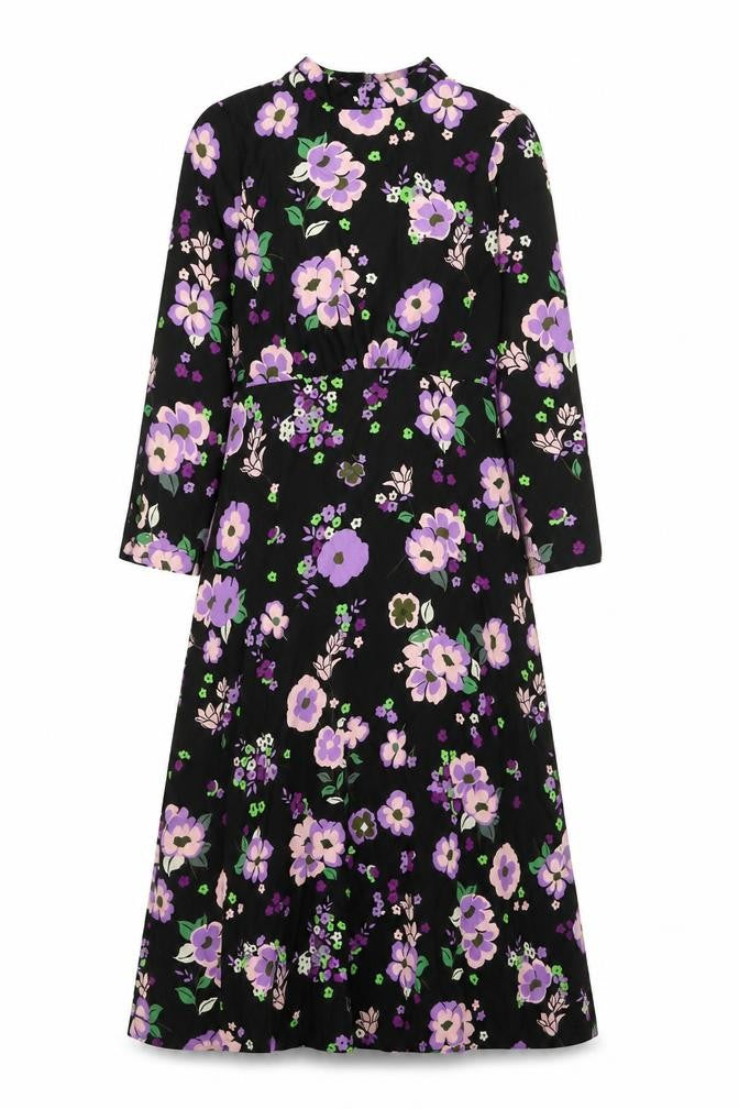 Marks & Spencer Womens Black Floral Polyester A-Line Size 8 Mock Neck Zip
