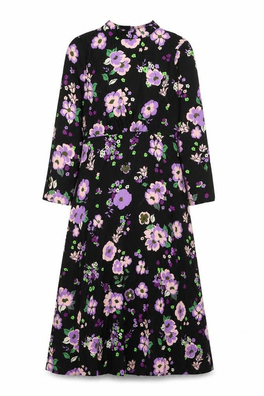 Marks & Spencer Womens Black Floral Polyester A-Line Size 8 Mock Neck Zip