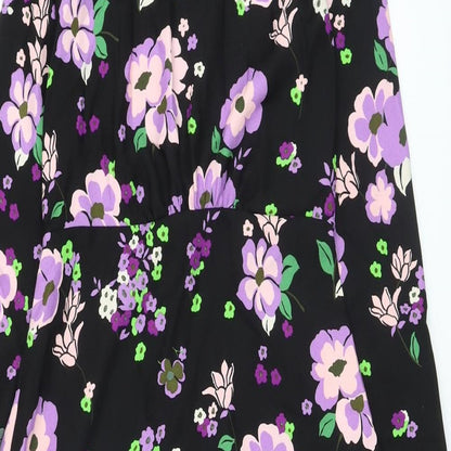 Marks & Spencer Womens Black Floral Polyester A-Line Size 8 Mock Neck Zip