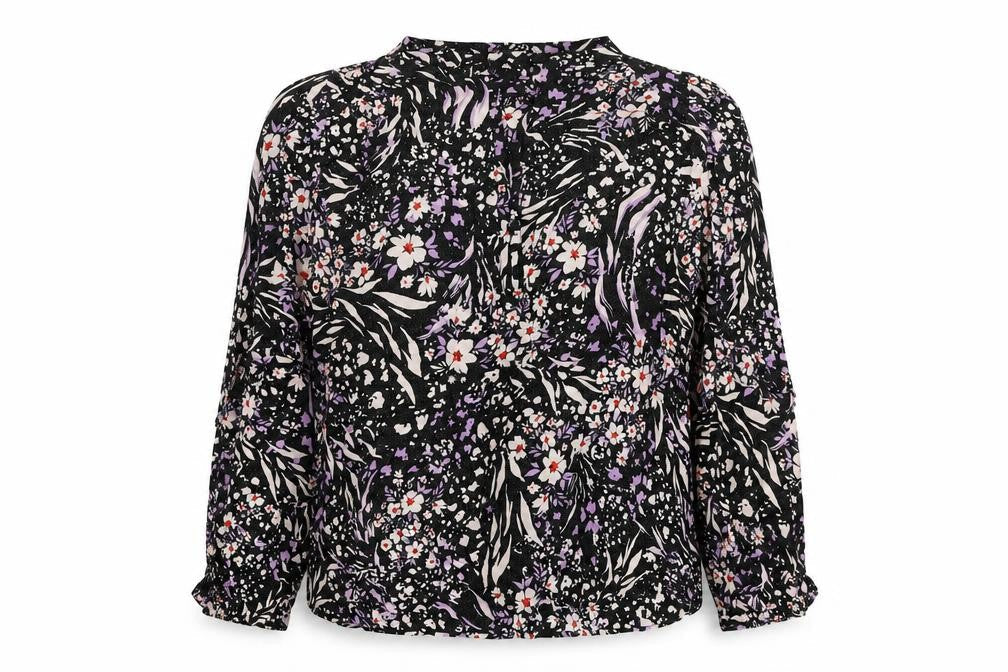 Marks & Spencer Womens Black Floral Viscose Basic Blouse Size 10 V-Neck