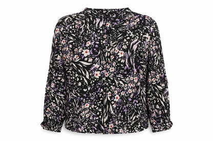 Marks & Spencer Womens Black Floral Viscose Basic Blouse Size 10 V-Neck