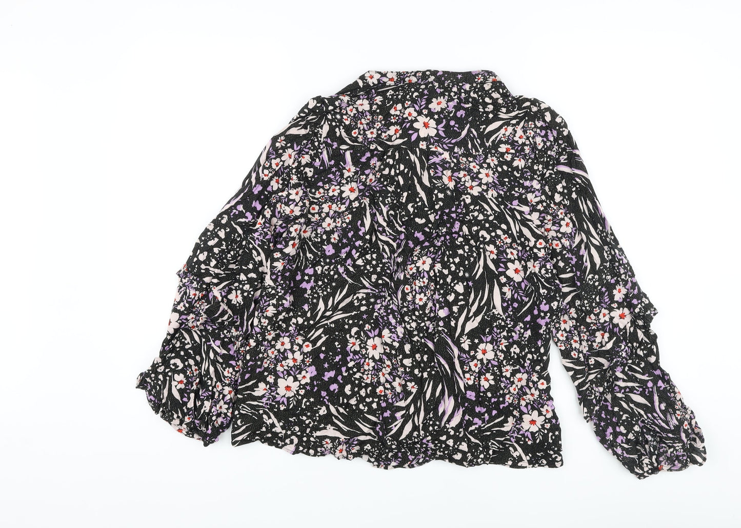 Marks and Spencer Womens Black Floral Viscose Basic Blouse Size 10 V-Neck