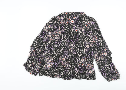 Marks & Spencer Womens Black Floral Viscose Basic Blouse Size 10 V-Neck