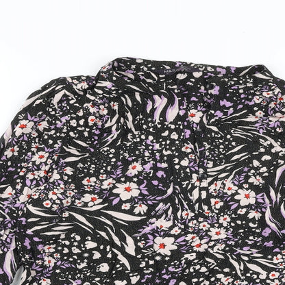 Marks & Spencer Womens Black Floral Viscose Basic Blouse Size 10 V-Neck