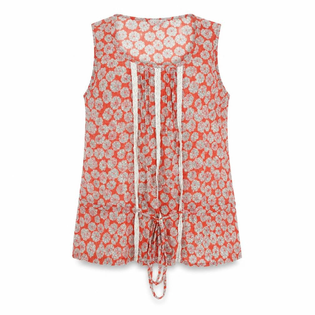 Be Beau Be Baeu Womens Orange Geometric Polyester Basic T-Shirt Size 12 V-Neck