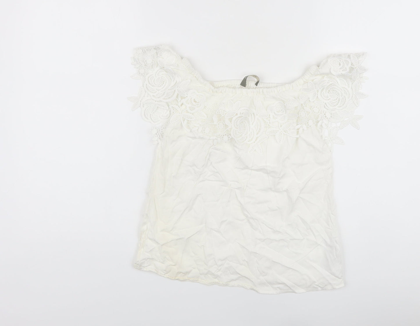 Oasis Womens White Viscose Basic Blouse Size 6 Square Neck