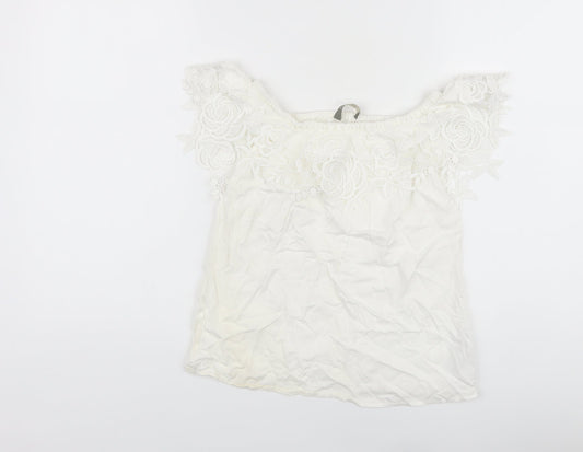 Oasis Womens White Viscose Basic Blouse Size 6 Square Neck