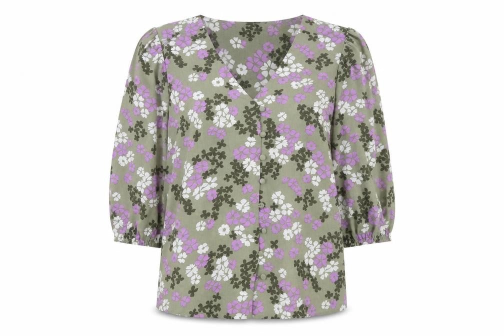 Marks & Spencer Womens Green Floral Polyester Basic Blouse Size 8 V-Neck