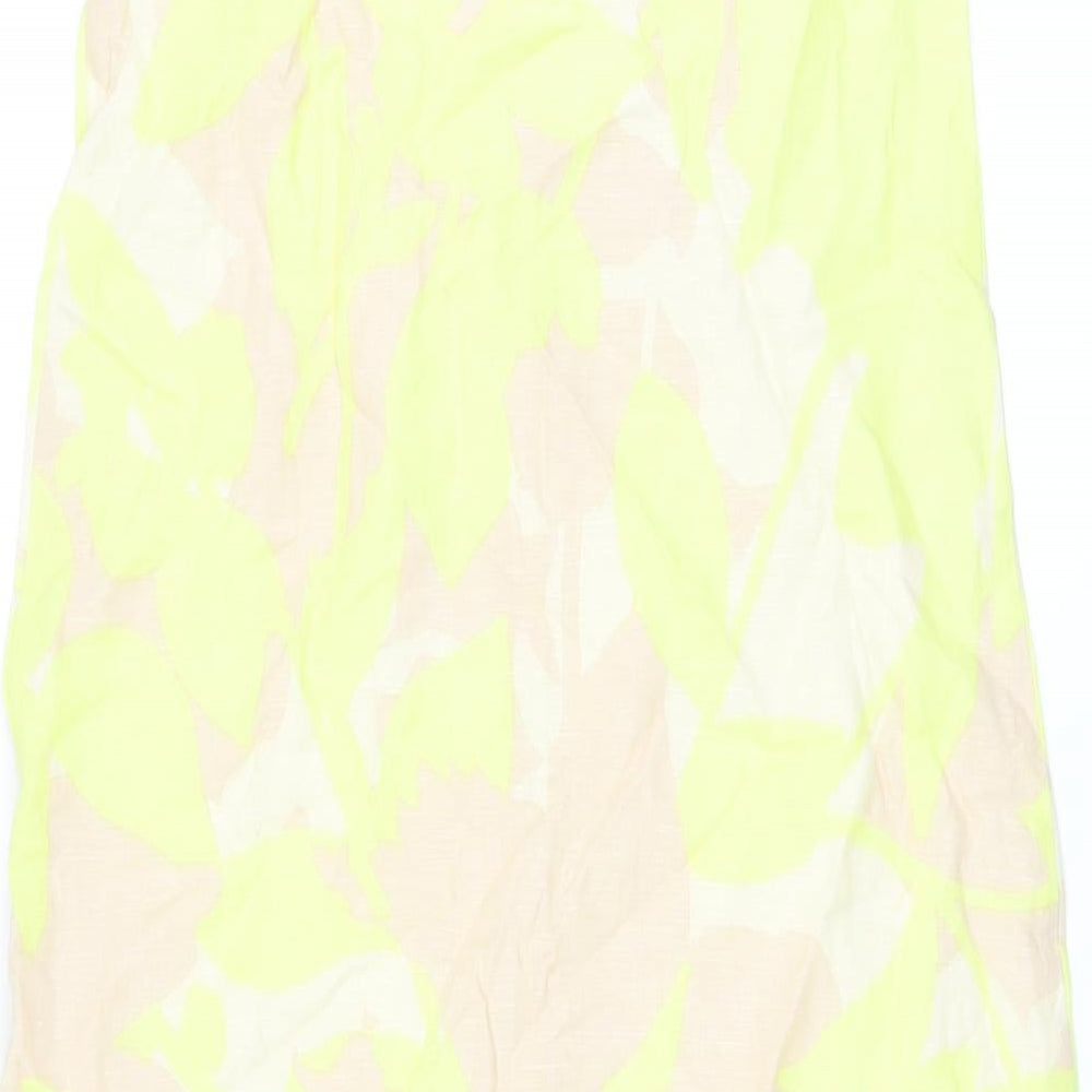 Marks and Spencer Womens Yellow Geometric Linen A-Line Size 6 V-Neck Pullover
