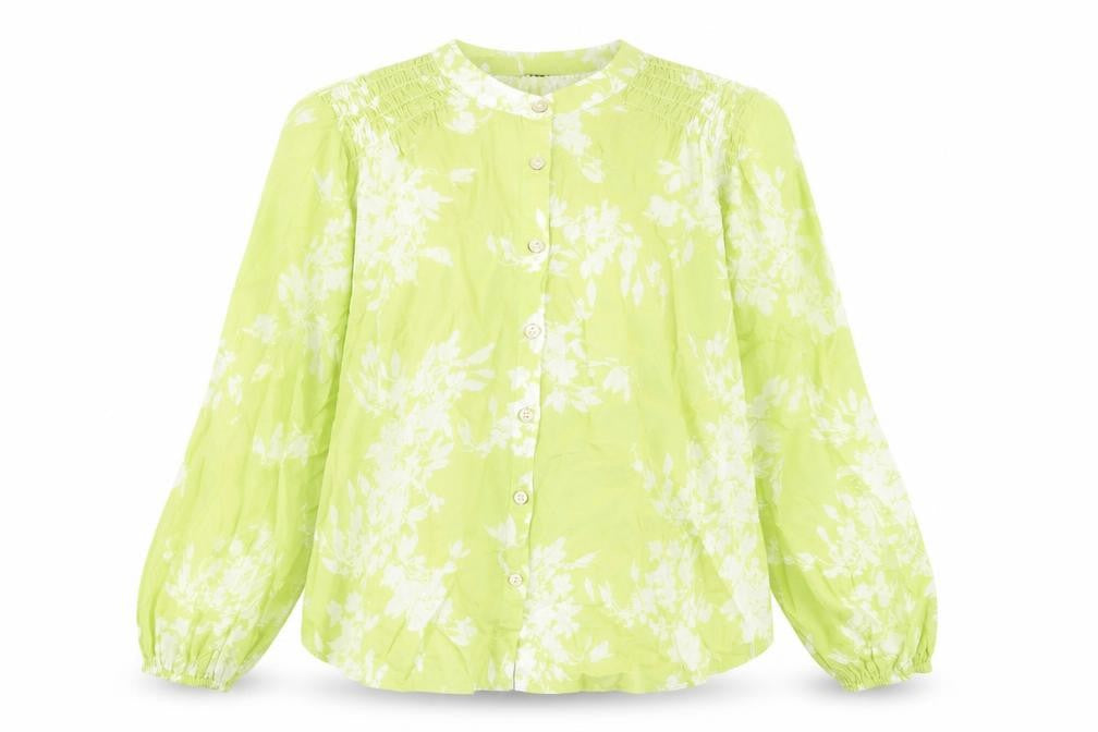 Marks & Spencer Womens Green Floral Cotton Basic Blouse Size 10 Crew Neck