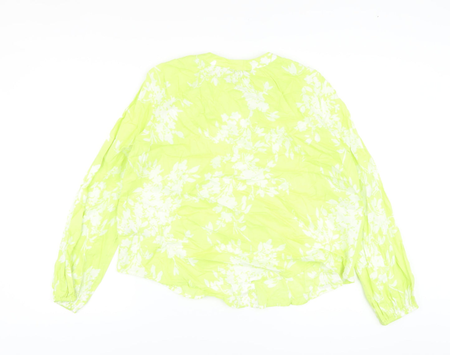 Marks and Spencer Womens Green Floral Cotton Basic Blouse Size 10 Crew Neck