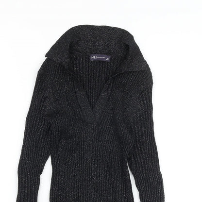 Marks & Spencer Womens Black Collared Viscose Pullover Jumper Size 6