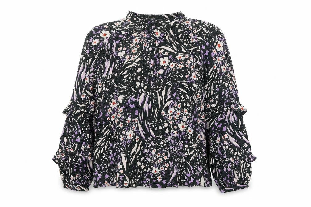 Marks & Spencer Womens Black Geometric Viscose Basic Blouse Size 8 Crew Neck