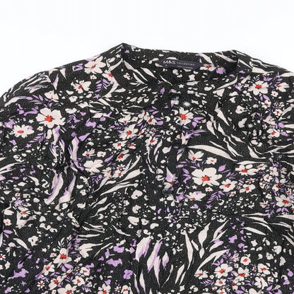 Marks & Spencer Womens Black Geometric Viscose Basic Blouse Size 8 Crew Neck