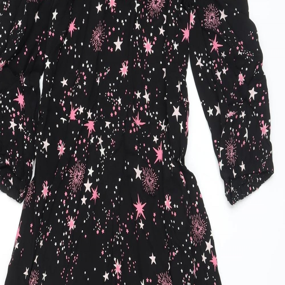 Marks and Spencer Womens Black Geometric Viscose A-Line Size 8 Round Neck Zip
