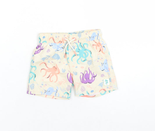 Marks and Spencer Boys Beige Geometric Polyester Sweatpants Trousers Size 9-12 Months Drawstring - Elasticated Waist Swim Shorts Octopus Pattern