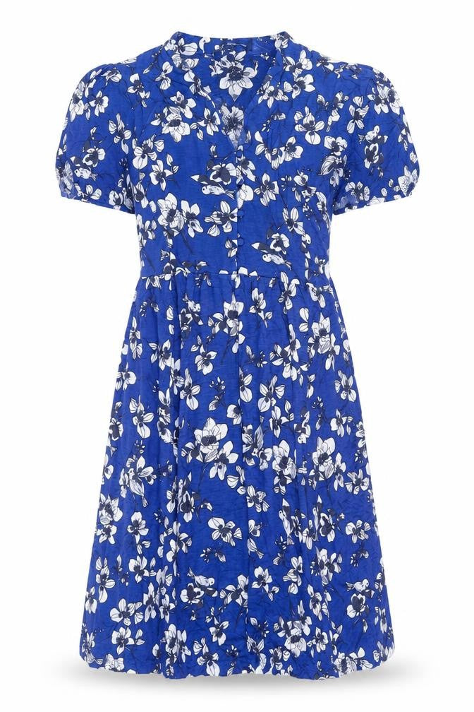 French Connection Womens Blue Floral Polyester A-Line Size 10 V-Neck Pullover