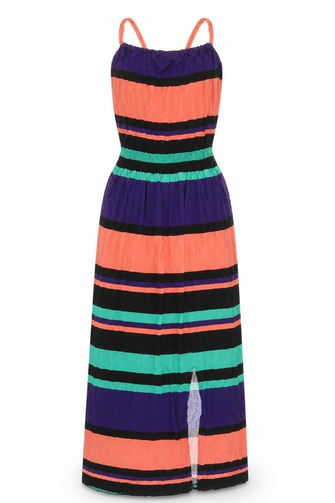 NEXT Womens Multicoloured Striped Viscose Maxi Size 8 Round Neck Pullover - Side Split Detail