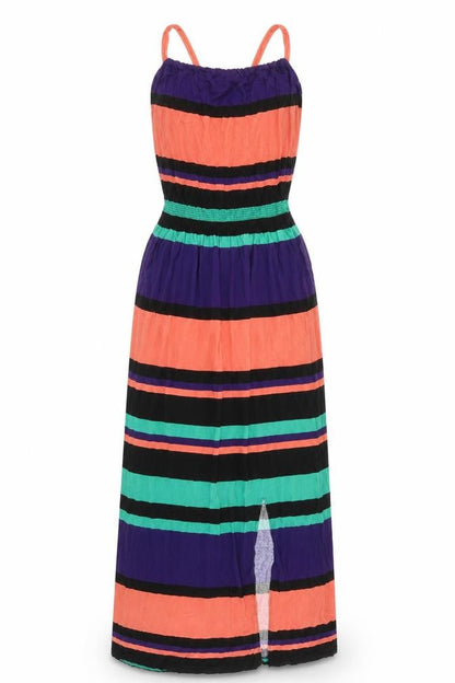 Next Womens Multicoloured Striped Viscose Maxi Size 8 Round Neck Pullover - Side Split Detail