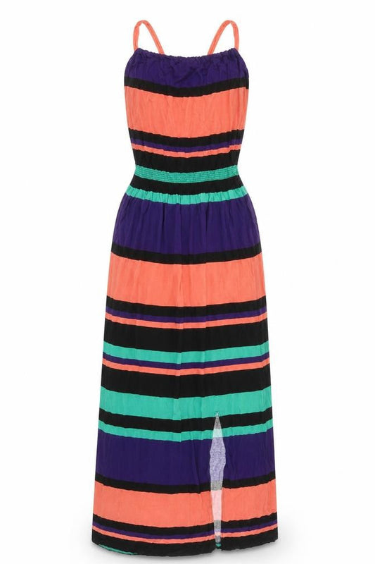 Next Womens Multicoloured Striped Viscose Maxi Size 8 Round Neck Pullover - Side Split Detail