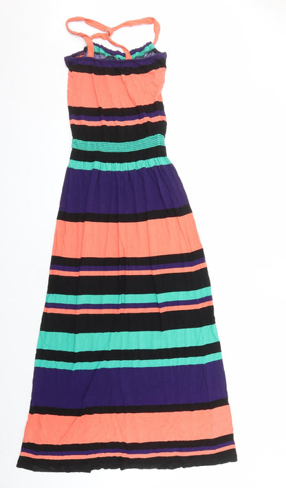 Next Womens Multicoloured Striped Viscose Maxi Size 8 Round Neck Pullover - Side Split Detail