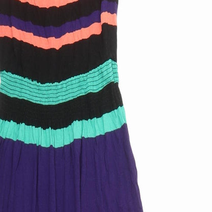 Next Womens Multicoloured Striped Viscose Maxi Size 8 Round Neck Pullover - Side Split Detail