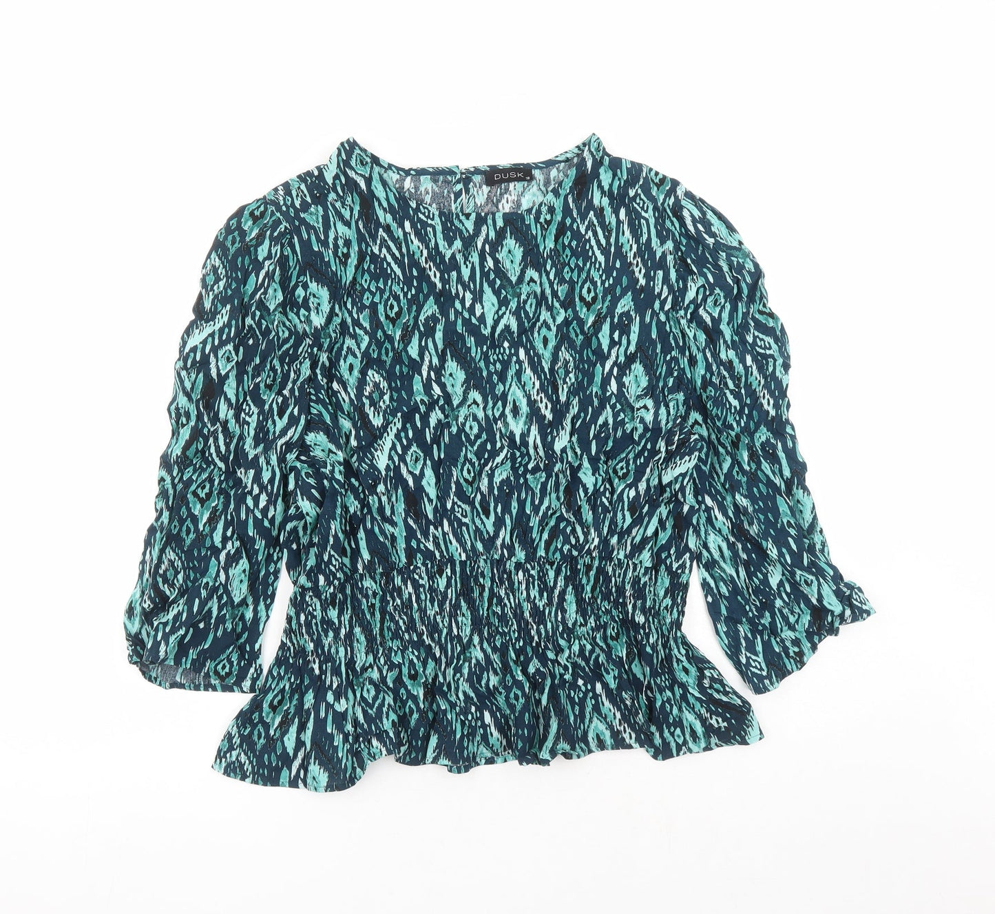 dusk Womens Green Geometric Viscose Basic Blouse Size 18 Round Neck