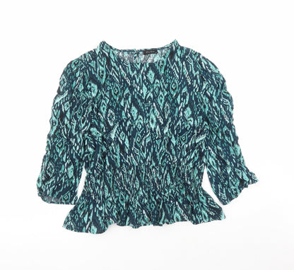 Dusk Womens Green Geometric Viscose Basic Blouse Size 18 Round Neck