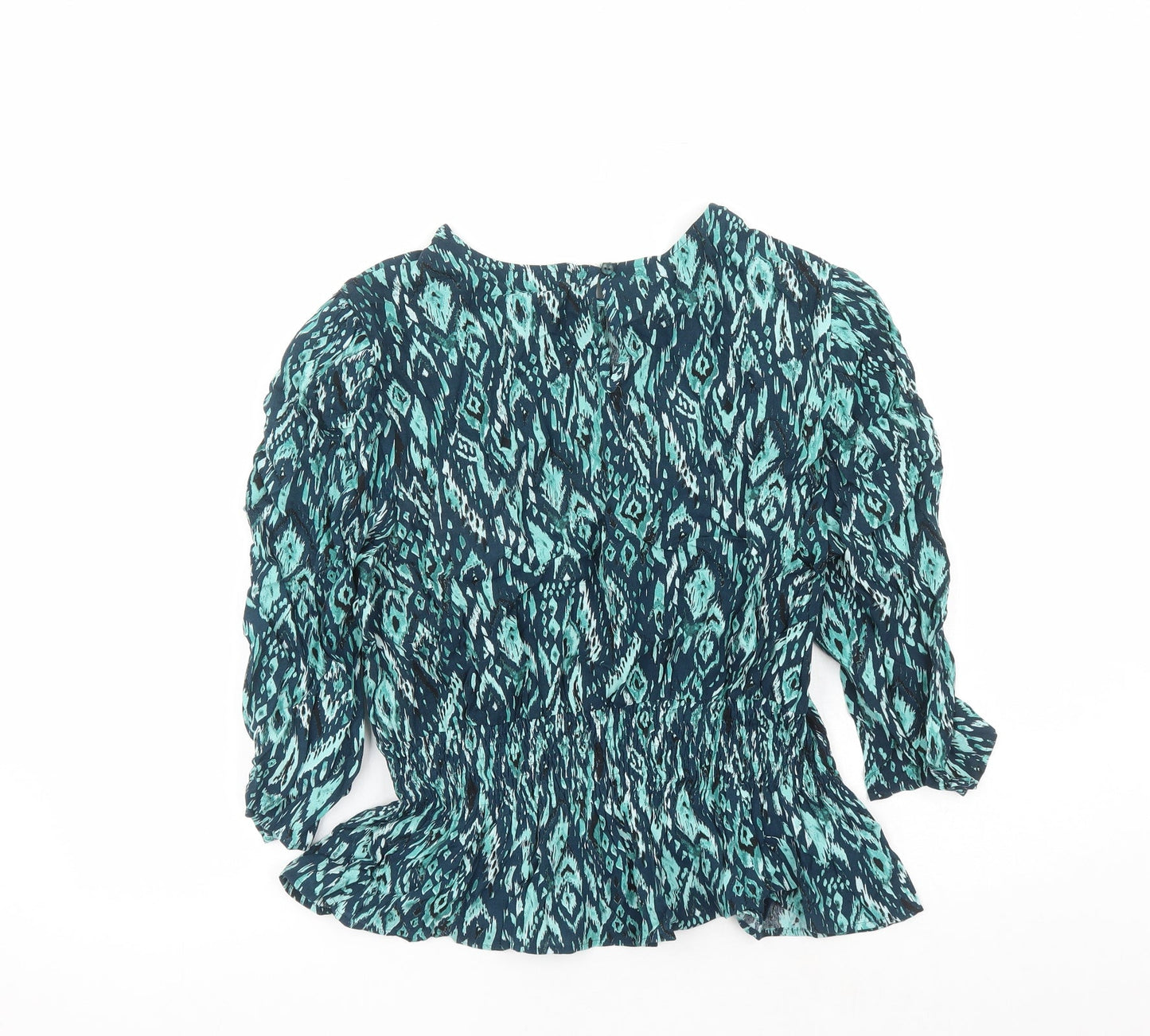 dusk Womens Green Geometric Viscose Basic Blouse Size 18 Round Neck