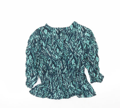 Dusk Womens Green Geometric Viscose Basic Blouse Size 18 Round Neck