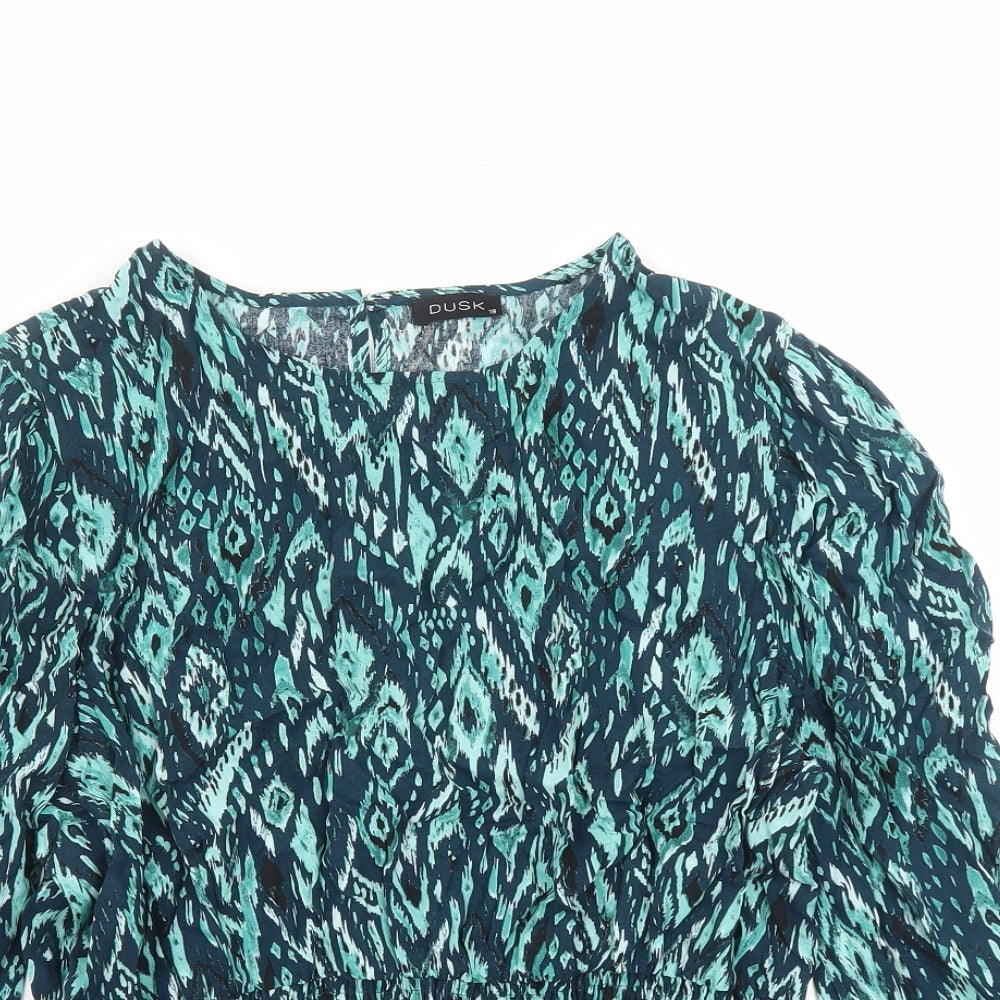 dusk Womens Green Geometric Viscose Basic Blouse Size 18 Round Neck