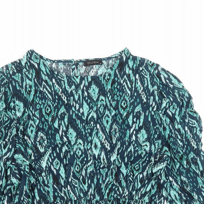 Dusk Womens Green Geometric Viscose Basic Blouse Size 18 Round Neck