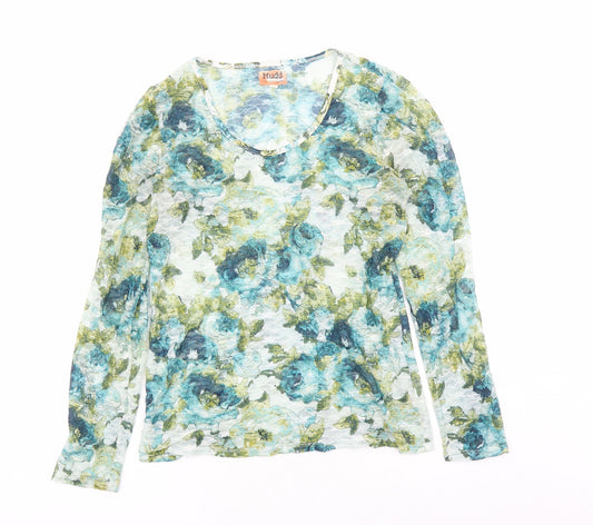 Mudd Womens Blue Geometric Polyester Basic Blouse Size XL Round Neck