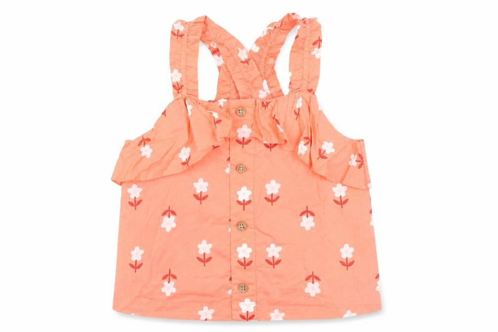 Marks & Spencer Girls Pink Floral 100% Cotton Basic Tank Size 6-7 Years Square Neck Pullover