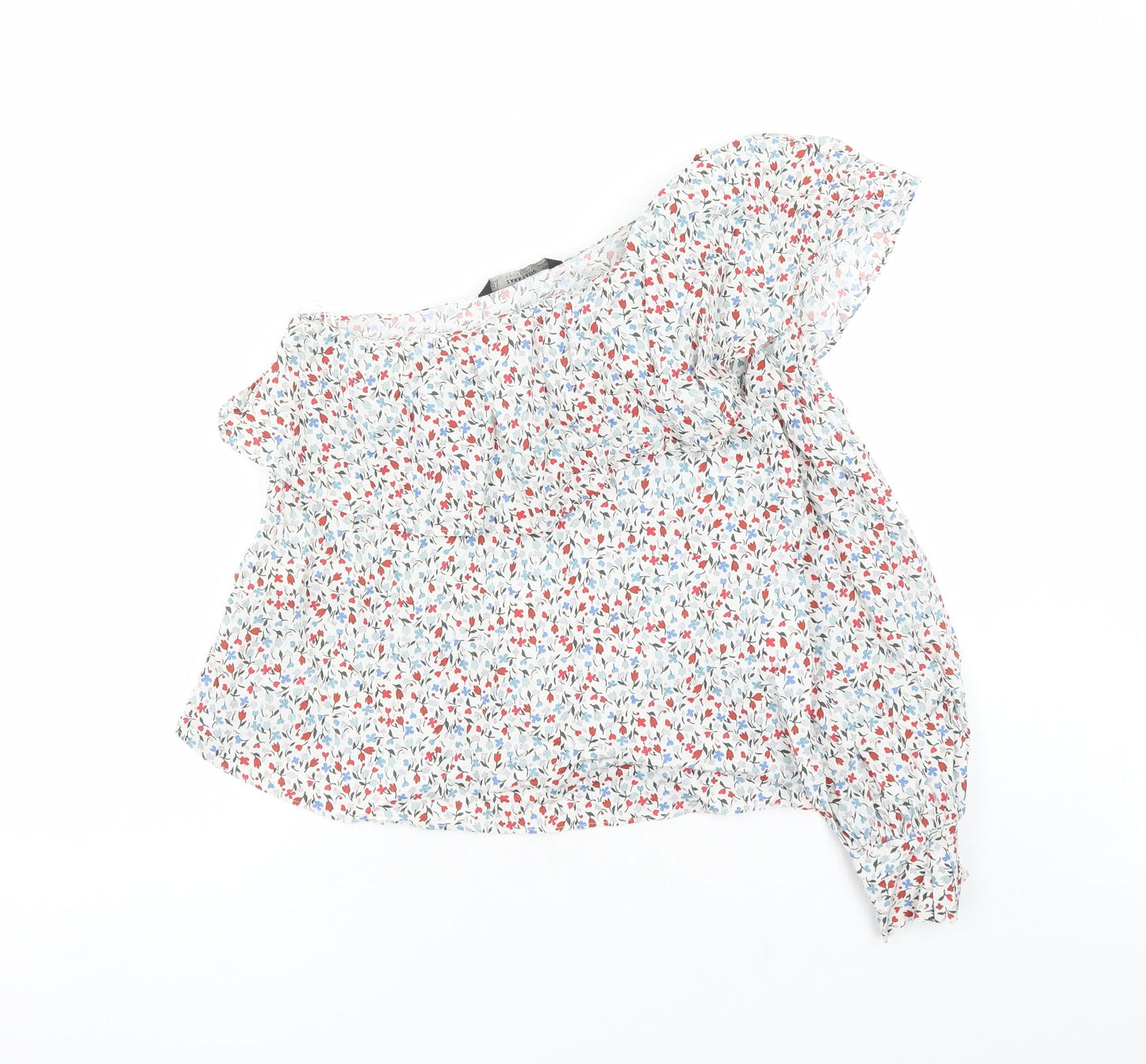 Zara Womens Multicoloured Floral 100% Cotton Basic Blouse Size S One Shoulder